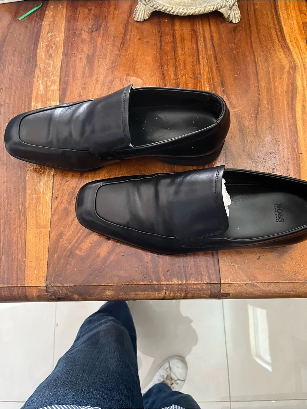 BOSS Black Leather Slip-On Loafers